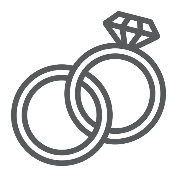 Pictogram van de lijn van de trouwringen, sieraden en huwelijk, twee ringen teken, vector graphics, een lineair patroon op een witte achtergrond. — Stockvector