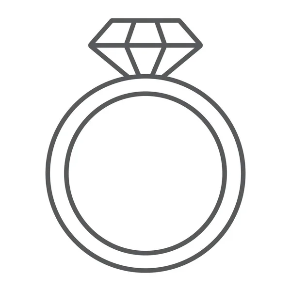 Diamant ring tunn linjeikon, smycken och äktenskap, lysande ringen tecken, vektorgrafik, en linjär mönster på en vit bakgrund. — Stock vektor