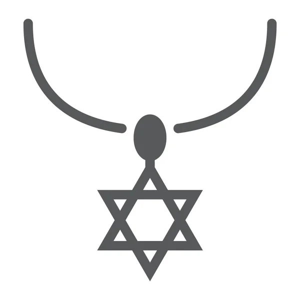 Davidsstjärnan halsband glyph ikon, smycken och tillbehör, kedja med judiska stjärntecken, vektorgrafik, ett fast mönster på en vit bakgrund. — Stock vektor