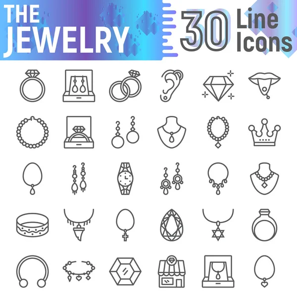 Conjunto Iconos Línea Joyería Colección Símbolos Accesorios Bocetos Vectoriales Ilustraciones — Vector de stock