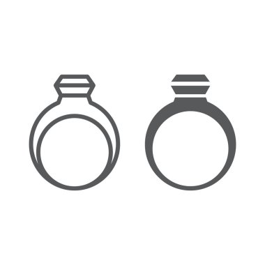 Halka hat ve glif simgesi, takı ve aksesuar, mücevher işareti, vektör grafikleri, Doğrusal model beyaz bir arka plan üzerinde.