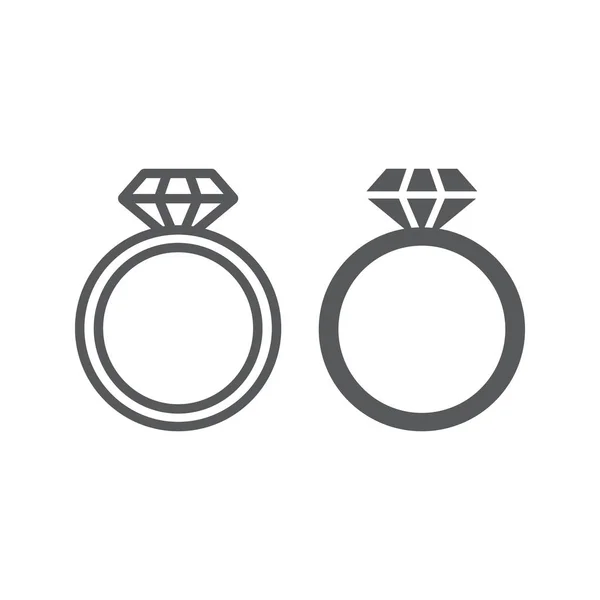 Diamond ring lijn en glyph pictogram, sieraden en huwelijk, briljante ring teken, vector graphics, een lineair patroon op een witte achtergrond. — Stockvector