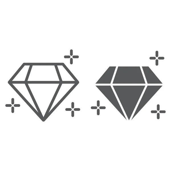 Diamond line en glyph pictogram, sieraden en accessoire, briljante teken, vector graphics, een lineair patroon op een witte achtergrond. — Stockvector