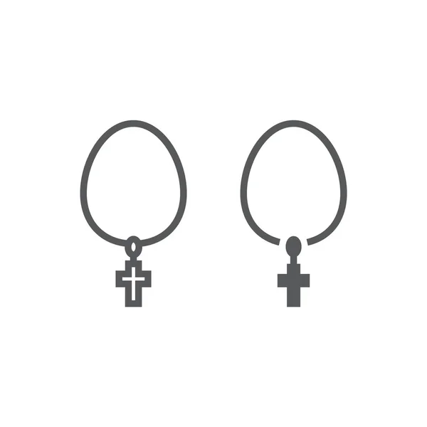 Halskette mit Kreuzlinie und Glyphen-Symbol, Schmuck und Accessoires, christliches Kettenzeichen, Vektorgrafik, ein lineares Muster auf weißem Hintergrund. — Stockvektor