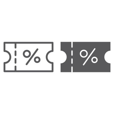 Kupon satır ve karakter simgesi, etiket ve kartı, indirim işareti, vektör grafikleri, Doğrusal model beyaz bir arka planda eps 10.