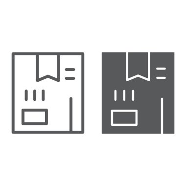 Kutusunun satır ve karakter simgesi, paket ve paket, karton işareti, vektör grafikleri, Doğrusal model beyaz bir arka plan üzerinde.