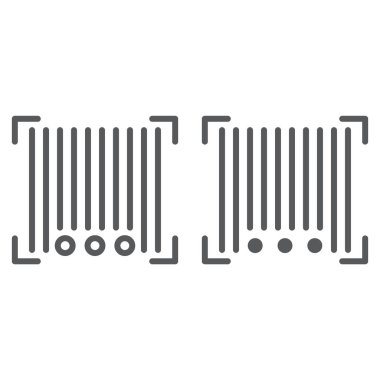 Barkod satır ve karakter simgesi, inceden inceye gözden geçirmek ve tanımlama, kod işareti, vektör grafikleri, Doğrusal model beyaz bir arka plan üzerinde.