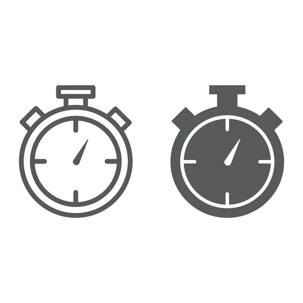 Εικονίδιο γραμμής και glyph χρονόμετρο, χρόνο και μέτρο, σημάδι χρονόμετρο, διανυσματικά γραφικά, ένα γραμμικό σε λευκό φόντο. — Διανυσματικό Αρχείο