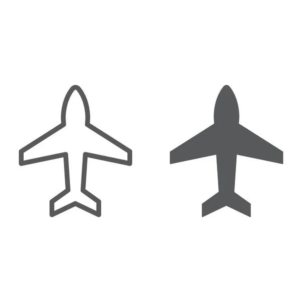 Fluglinie und Glyphen-Symbol, Flugzeug und Jet, Flugzeugschild, Vektorgrafik, ein lineares Muster auf weißem Hintergrund. — Stockvektor