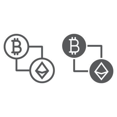 Bitcoin vs ethereum hat ve glif simgesi, finans