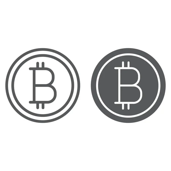 Línea de Bitcoin e icono de glifo, dinero y finanzas — Vector de stock