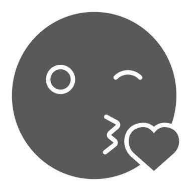 Gülümseme glif simgesi, ifade ve ifade, aşk emoji işareti, vektör grafikleri, sağlam bir desen beyaz bir arka plan üzerinde öp.