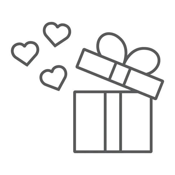 Gift thin line icon, love and package, gift box with hearts sign, vector graphics, a linear pattern on a white background. — Stock Vector