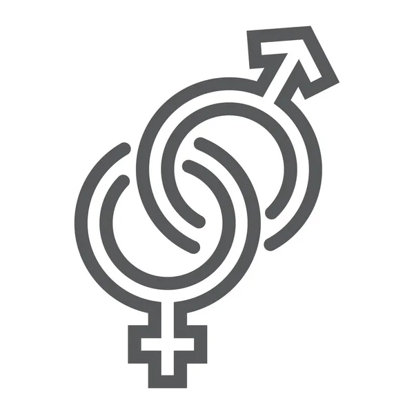 Tanda-tanda gender ikon garis, cinta dan seks, tanda heteroseksual, grafik vektor, pola linear pada latar belakang putih . - Stok Vektor