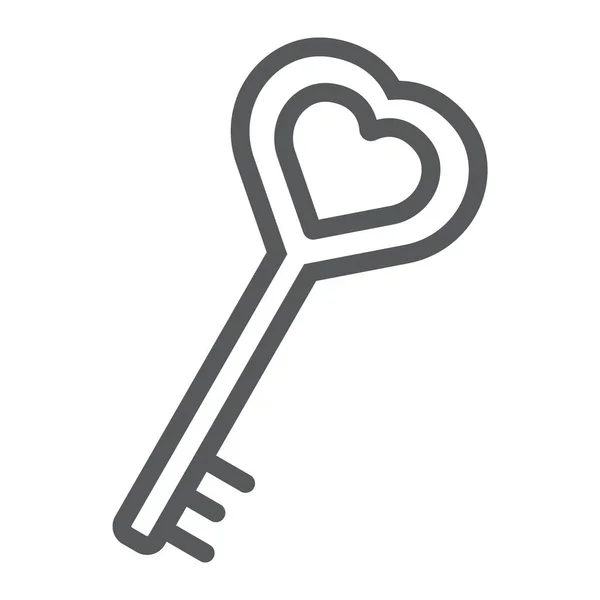 Icône de ligne de clé d'amour, amour et serrure, signe de clé de coeur, graphiques vectoriels, un motif linéaire sur un fond blanc . — Image vectorielle