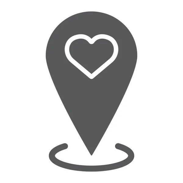 Icono de glifo de ubicación de amor, amor y gps, signo de puntero de mapa, gráficos vectoriales, un patrón sólido sobre un fondo blanco . — Vector de stock