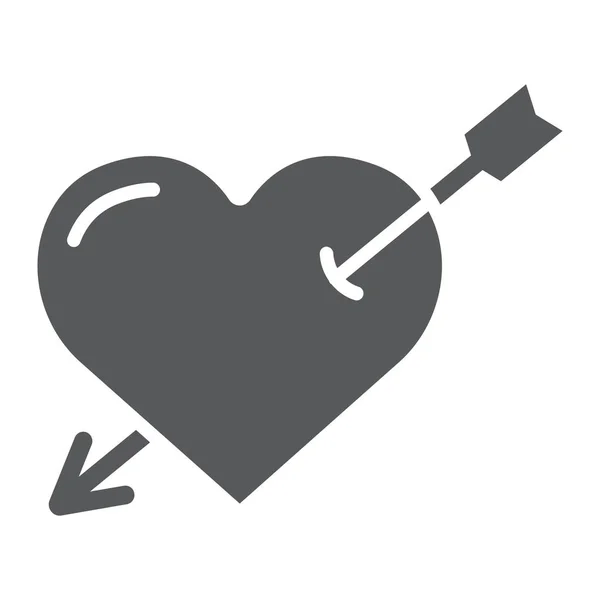 Corazón perforado con icono de glifo de flecha, amor y San Valentín, signo de Cupido, gráficos vectoriales, un patrón sólido sobre un fondo blanco . — Vector de stock