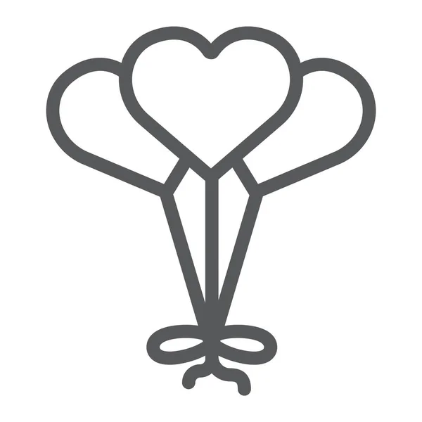 Icône de ligne de ballon en forme de coeur, décoration et célébration, signe de ballon d'amour, graphiques vectoriels, un motif linéaire sur un fond blanc . — Image vectorielle