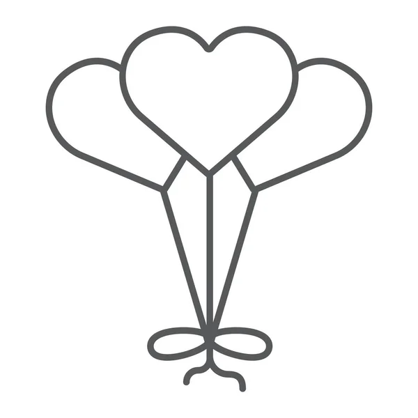 Srdce tvarovaný balón tenké čáře, dekorace a oslav, láska bubliny znamení, vektory, lineární vzor na bílém pozadí. — Stockový vektor