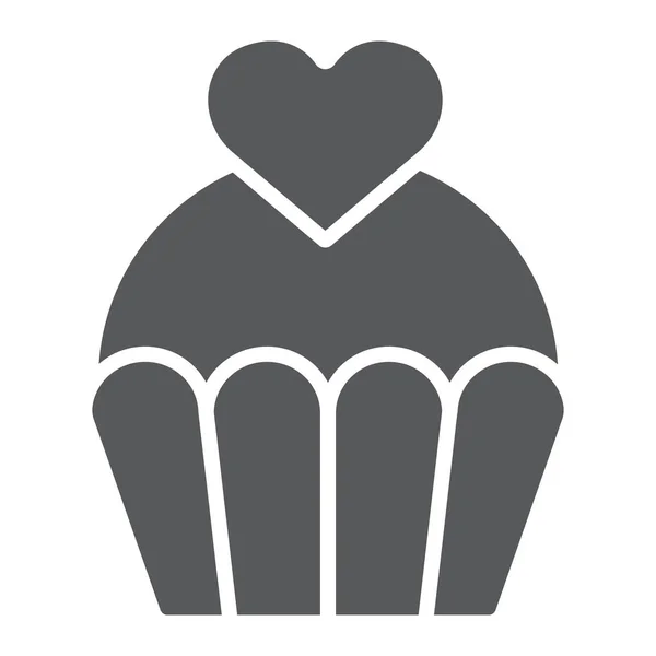 Amor bolo glifo ícone, doce e muffin, cupcake com sinal de coração, gráficos vetoriais, um padrão sólido em um fundo branco . —  Vetores de Stock