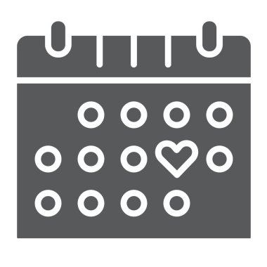 Takvim glif simgesini, romantizm ve sevgi, Sevgiliye tarihi işareti, vektör grafikleri, beyaz zemin üzerinde sağlam bir desen seviyorum.