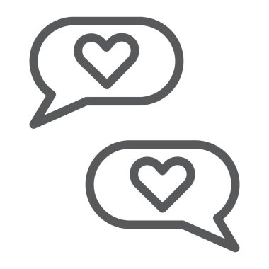 Aşk sohbet hattı simgesi, romantik ve iletişim, konuşma balonu işareti, vektör grafikleri, Doğrusal model beyaz bir arka plan üzerinde.