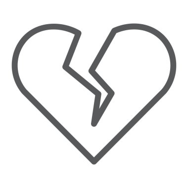 Kırık kalp satırı simgesi, Sevgililer ve ilişki, üzgün aşk işareti, vektör grafikleri, Doğrusal model beyaz bir arka plan üzerinde.