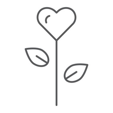 Çiçek ince çizgi simgesi, çiçek ve romantik aşk, çiçek işareti, vektör grafikleri, Doğrusal model beyaz bir arka plan üzerinde kalp.