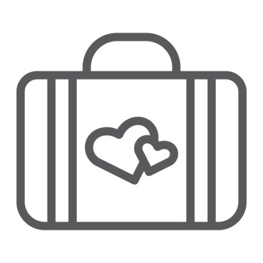 Balayı satırı simgesi, evrak çantası'nı ve sevgi, Bagaj ile kalp işareti, vektör grafikleri, Doğrusal model beyaz bir arka plan üzerinde.