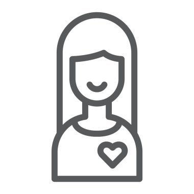 Kız arkadaşı satırı simgesi, kadın ve aşk, kız işareti, vektör grafikleri, Doğrusal model beyaz bir arka plan üzerinde.