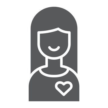 Kız arkadaşı glif simgesi, kadın ve aşk, kız işareti, vektör grafikleri, beyaz zemin üzerinde sağlam bir desen.