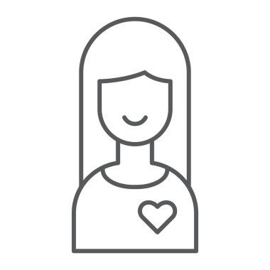 Kız ince çizgi simgesi, kadın ve aşk, kız işareti, vektör grafikleri, Doğrusal model beyaz bir arka planda eps 10.