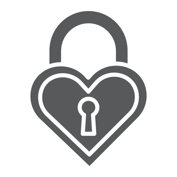 Icono de glifo de bloqueo en forma de corazón, amor y armario, signo de candado, gráficos vectoriales, un patrón sólido sobre un fondo blanco . — Vector de stock