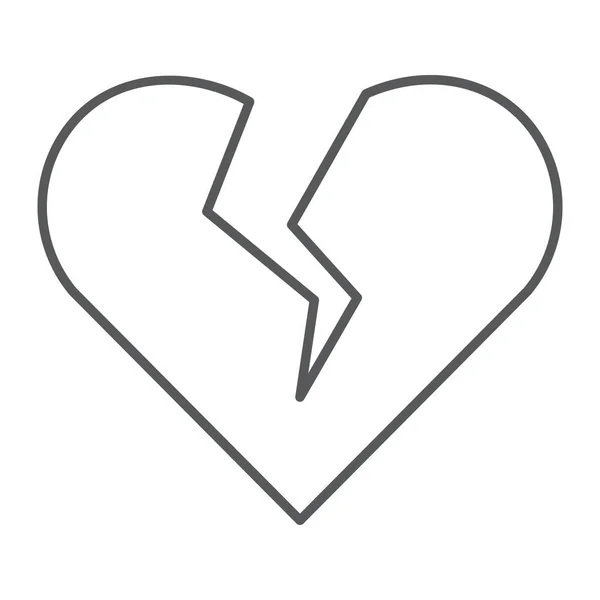 Corazón roto icono de línea delgada, San Valentín y relación, triste signo de amor, gráficos vectoriales, un patrón lineal sobre un fondo blanco . — Vector de stock