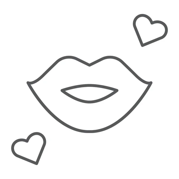 Embrasser l'icône de la ligne mince, romance et amour, signe des lèvres, graphiques vectoriels, un motif linéaire sur un fond blanc . — Image vectorielle