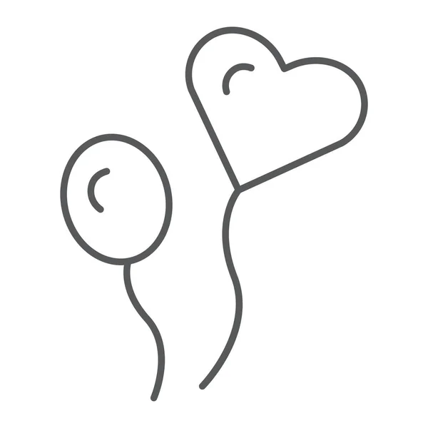 Globos de fiesta icono de línea delgada, romance y amor, signo de globo del corazón, gráficos vectoriales, un patrón lineal sobre un fondo blanco . — Vector de stock