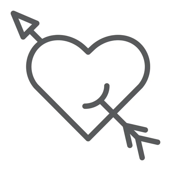 Icono de línea de flecha y corazón, romance y amor, signo del corazón perforado, gráficos vectoriales, un patrón lineal sobre un fondo blanco . — Vector de stock