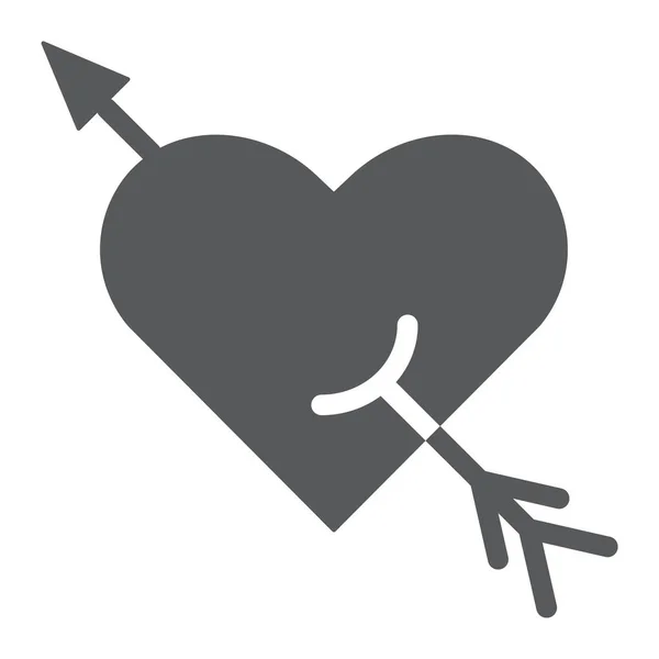 Icono de glifo de flecha y corazón, romance y amor, signo del corazón perforado, gráficos vectoriales, un patrón sólido sobre un fondo blanco . — Vector de stock