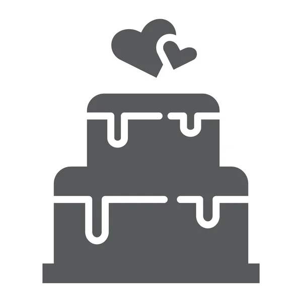 Yığılmış pasta glif simgesi, tatlı ve sevgi, Sevgiliye kek işareti, vektör grafikleri, beyaz zemin üzerinde sağlam bir desen. — Stok Vektör