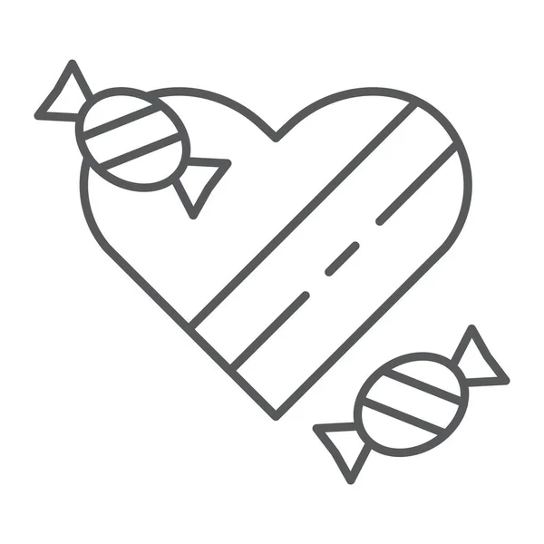 Chocolates icono de línea delgada, San Valentín y romántico, corazón dulces signo, gráficos vectoriales, un patrón lineal sobre un fondo blanco . — Vector de stock