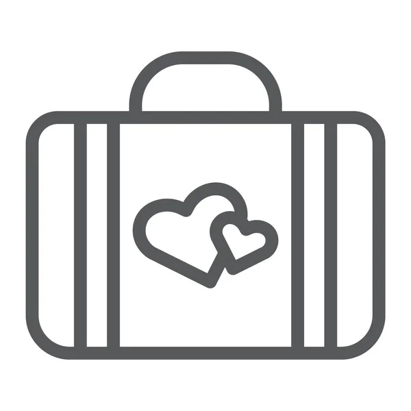 Icono de la línea de luna de miel, maletín y amor, equipaje con signo de corazones, gráficos vectoriales, un patrón lineal sobre un fondo blanco . — Vector de stock
