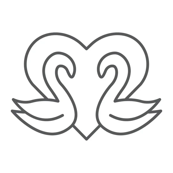 Svanar tunn linje-ikonen, romantik och kärlek, svanar och hjärta loggar, vektorgrafik, en linjär mönster på en vit bakgrund. — Stock vektor