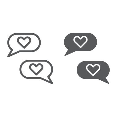 Aşk sohbet hattı ve glif simgesi, romantik ve iletişim, konuşma balonu işareti, vektör grafikleri, Doğrusal model beyaz bir arka plan üzerinde.