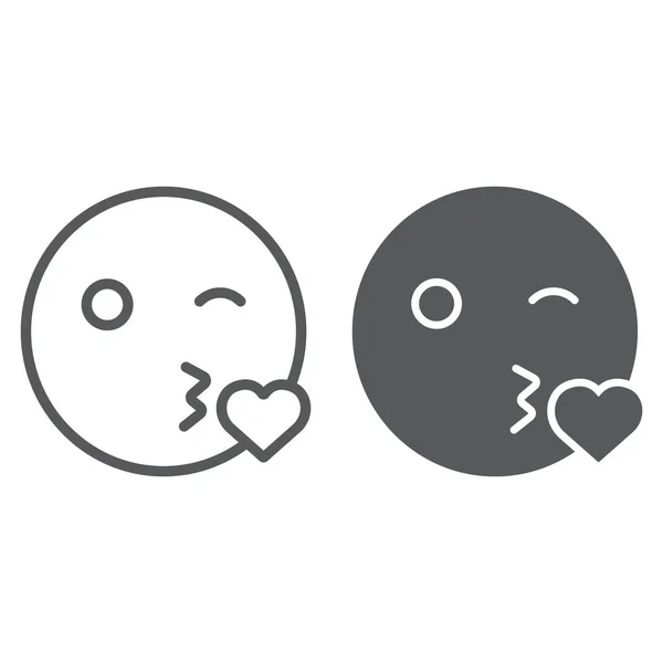 Baiser ligne de sourire et icône de glyphe, émoticône et expression, signe emoji amour, graphiques vectoriels, un motif linéaire sur un fond blanc . — Image vectorielle