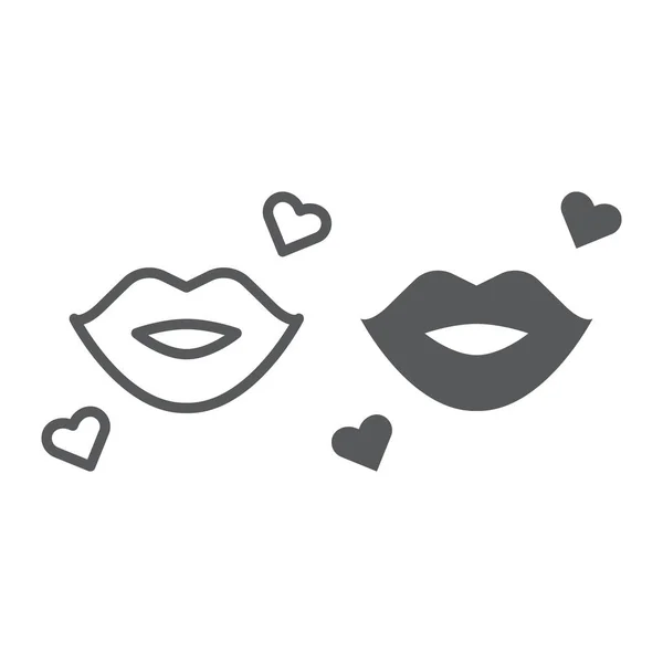 Kiss line and glyph icon, romance and love, lips sign, vector graphics, a linear pattern on a white background. — Stock Vector