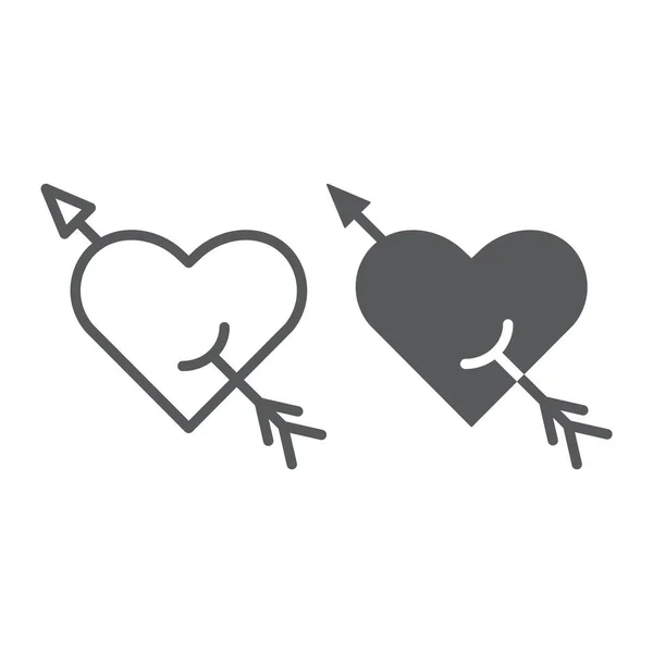 Flecha Línea Del Corazón Glifo Icono Romance Amor Signo Del — Vector de stock