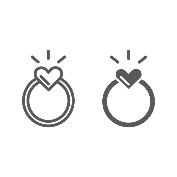 Línea de anillo e icono de glifo, amor y joyas, signo de anillo de compromiso, gráficos vectoriales, un patrón lineal sobre un fondo blanco . — Vector de stock