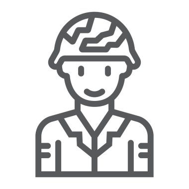 Asker satırı simgesi, askeri ve ordu, savaşçı işareti, vektör grafik, bir doğrusal model beyaz bir arka plan üzerinde.