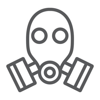 Gaz maskesi satırı simgesi, savunma ve ordu, solunum işareti, vektör grafikleri, Doğrusal model beyaz bir arka plan üzerinde.