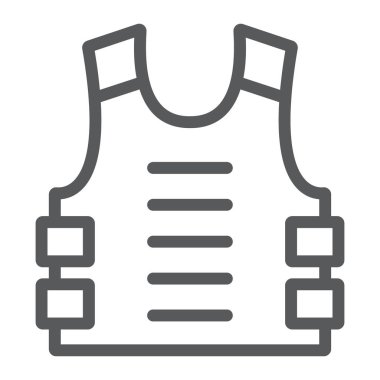Kurşun geçirmez yelek satırı simgesi, savunma ve ordu, üniforma işareti, vektör grafikleri, Doğrusal model beyaz bir arka plan üzerinde.